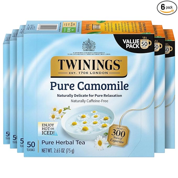 Twinings Pure Camomile Herbal Tea individually Wrapped Bags, 50 Count (Pack of 6), Naturally Caffeine-Free, Enjoy Hot or Iced, 300 Teabags - Bloomnest