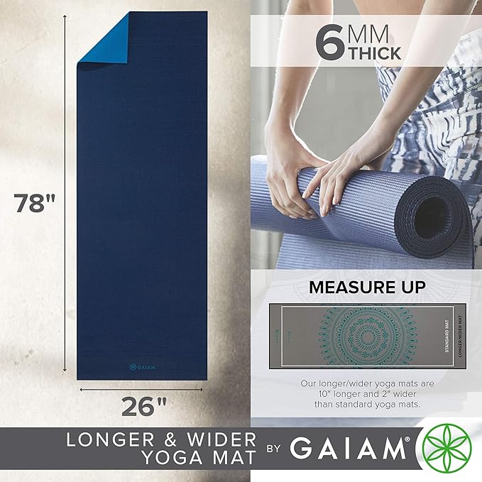 Gaiam Solid Color Yoga Mat, Non Slip Exercise & Fitness Mat for All Types of Yoga, Pilates & Floor Exercises - Bloomnest