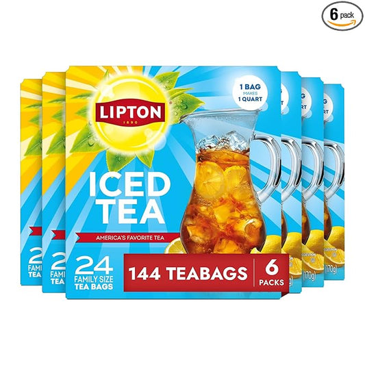 Lipton Unsweetened Iced Tea Bags, Family Size Zero Calories, 144 Total Tea Bags (24ct - Pack of 6) - Bloomnest