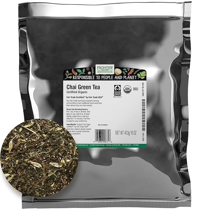 Frontier Co-op Organic Chai Green Tea, 1-Pound Bulk, Robust Combination of Green Tea & Spices, Great as Hot Tea, Fairtrade - Bloomnest
