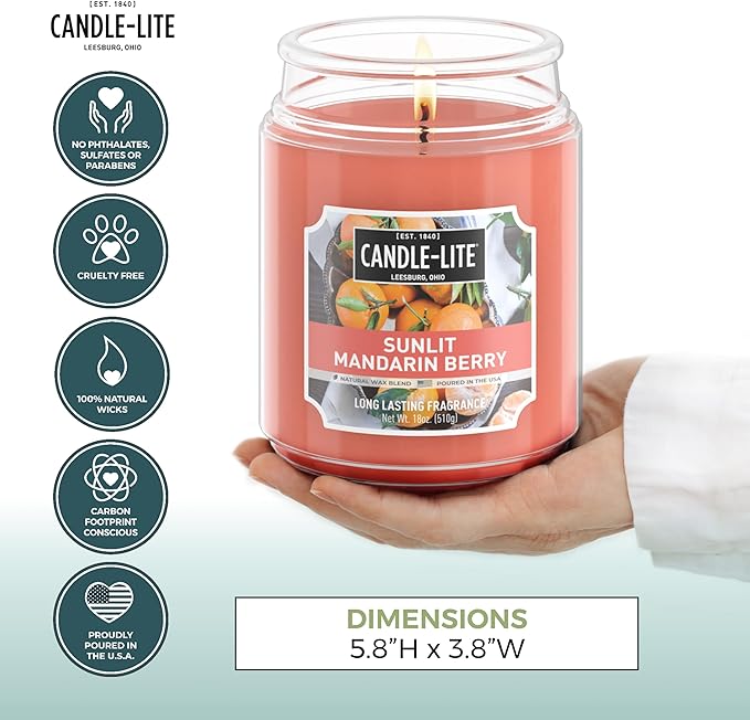 Candle-lite Scented Candles, Sunlit Mandarin Berry, 18 oz Jar, Proudly Poured in The USA, Aromatherapy Candle, Single-Wick with 110 Hours of Burn Time, Perfect for Creating a Refreshing Ambiance - Bloomnest