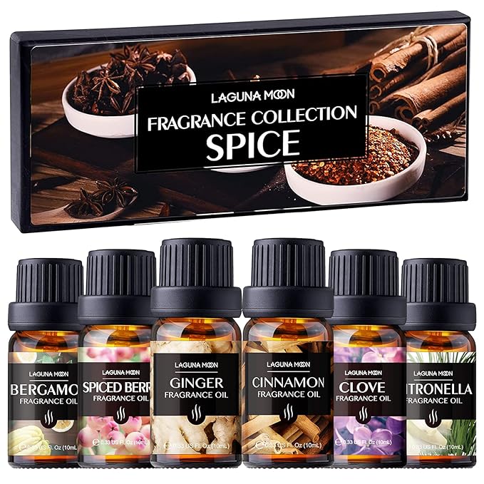 Lagunamoon Fall Essential Oils Set - Spice Fragrance Oils Autumn Gift Set for Diffusers, Home Care, Candle Making Scents, Aromatherapy - Cinnamon, Clove, Citronella, Ginger and Spiced Berries (10mL) - Bloomnest
