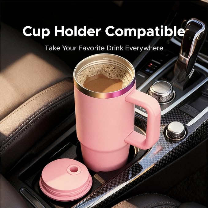 OMTech 40 oz. Tumblers with Handle & Lid, 12 Pack Tumbler Bulk with Double Wall Vacuum Insulation, Food-Grade Stainless Steel Insulated Coffee Mug, Sweatproof Travel Mug for Hot Cold Drinks, Pink - Bloomnest