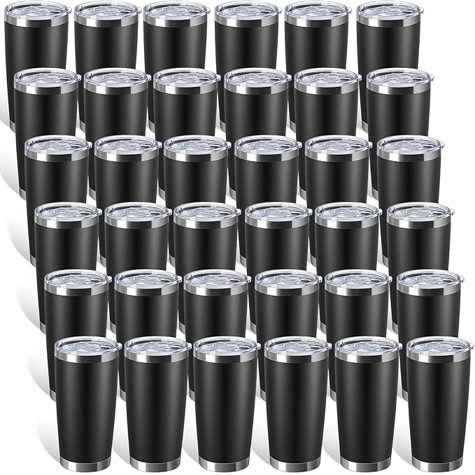 Sieral 36 Packs Stainless Steel Tumbler Bulk with Lid Vacuum Double Wall Insulated Travel Coffee Mug Powder Coated Tumbler Cup for Graduation Wedding Christmas Birthday Party(Black, 20 oz) - Bloomnest