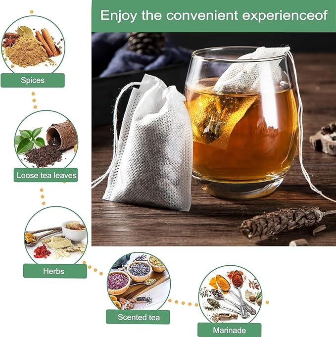 400pcs Disposable Tea Bags for Loose Leaf Tea, Tea Filter Bags with Free Tea Spoon for Loose Tea Loose Leaf Tea, Fillable Tea Infuser Sachets for Loose Tea, Coffee, Herb, Spice and More (3.54"x 2.75")
