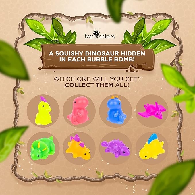 Dinosaur Bath Bombs for Kids with Surprise Dino Toys Inside (6 Pack) - Large Bubble Bath Bombs, Gentle and Safe, Made in USA, Gift Ideas for Boys, Girls and Teens by Two Sisters - Bloomnest