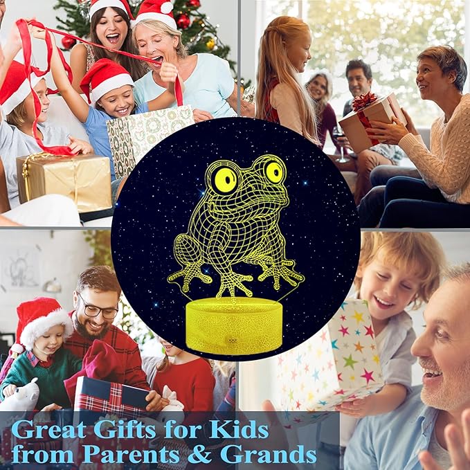 Cute Frog Night Light, Frog Gifts, Frog 3D Illusion Lamp with RGB 16 Colors Changing, Remote Control, Dimmable, Kids Room Decoration Baby's Light Room Decor Children Gifts - Bloomnest