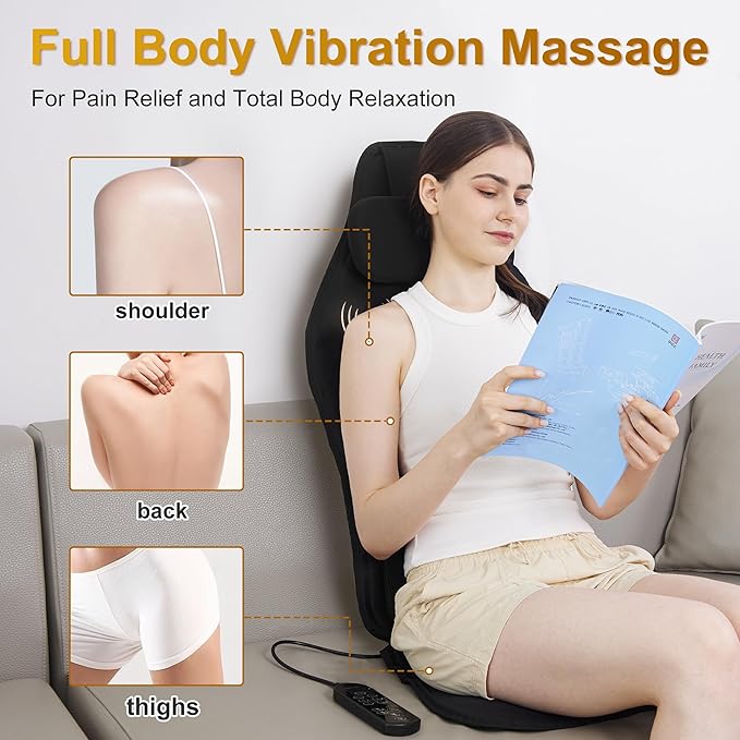 Back Massager with Heat for Pain Relief Deep Tissue, Portable Chair Massager Seat Cushion with Vibration Massage, Back Massage Chair Pad with Optional Cooling, Gifts for Dad Men Women Home Office Use - Bloomnest
