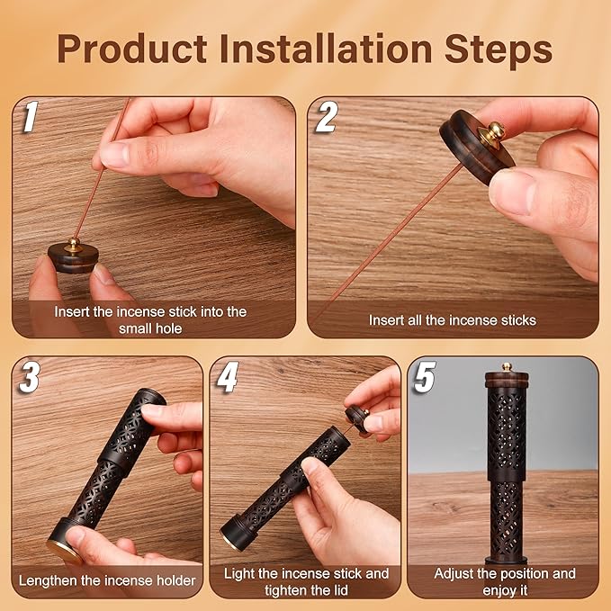 Carved Incense Stick Holder, Anti Flying Smoke Stick Holder, Detachable Wooden Ash Collector,Compact and Portable, Put it in Your Pocket，Suitable for Yoga, Relaxation，Small Size（3.54-5.5in） - Bloomnest
