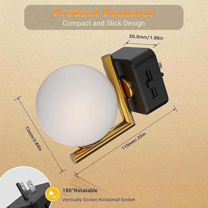 JandCase LED Night Light, 3000K Warm Night Lights Plug into Wall [2 Pack], 0-100LM Dimmable Night Lights with Dusk to Dawn Light Sensor, 180° Rotatable Plug in Nightlights for Bathroom Bedroom - Bloomnest