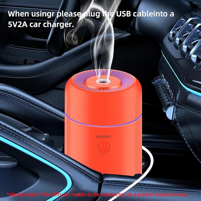 100ML Car Essential Oil Diffuser, Mini Air Humidifier with 7-LED Color Changing, Suitable for Car (Orange) - Bloomnest
