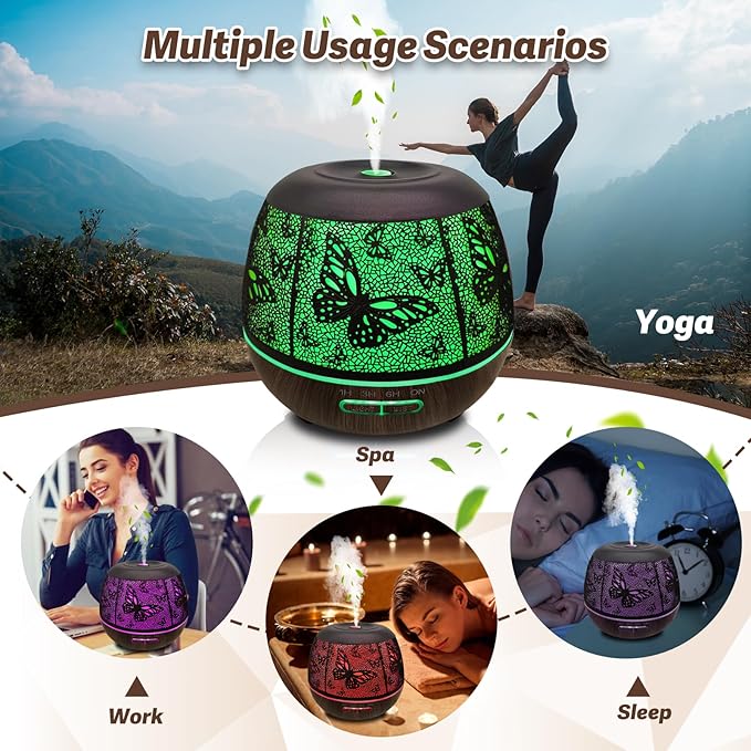 Diffusers for Essential Oils Large Room 400ml,Essential Oil Diffuser for Home with R/C,Cool Mist Humidifiers for Bedroom,7 Colors Changed & 3 Mist Mode Waterless Auto Off for Decor Butterfly