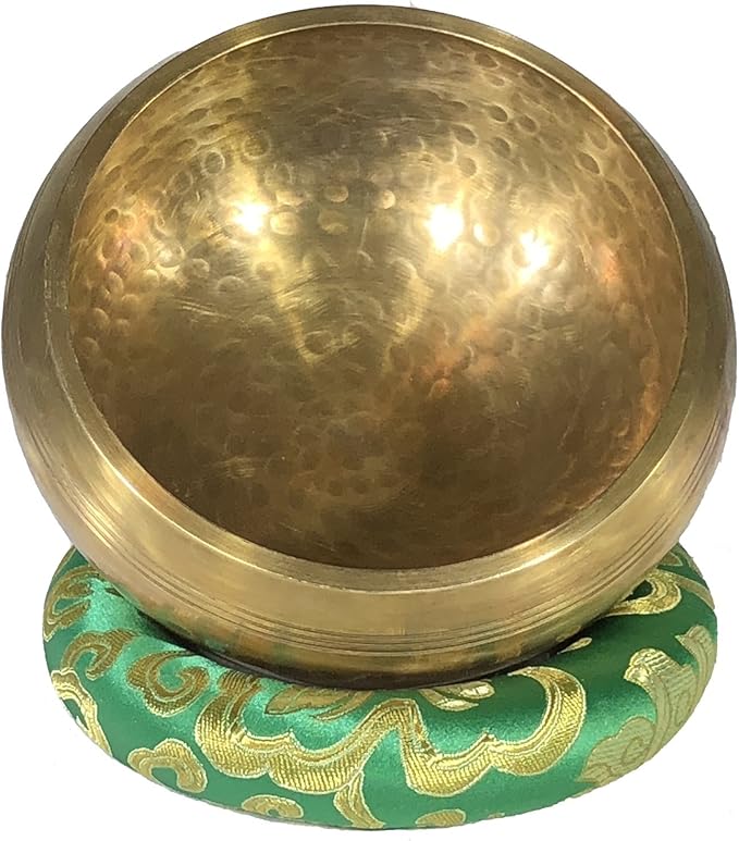 5 Gold Tibetan Meditation Yoga Singing Bowl Set (Large) ~Live Fully Now ~ Tuned to B ~ Hand Hammered Antique healing bowl design ~Wood Striker ~ Himalayan bowl for Meditation, hand yoga, and Chakra - Bloomnest