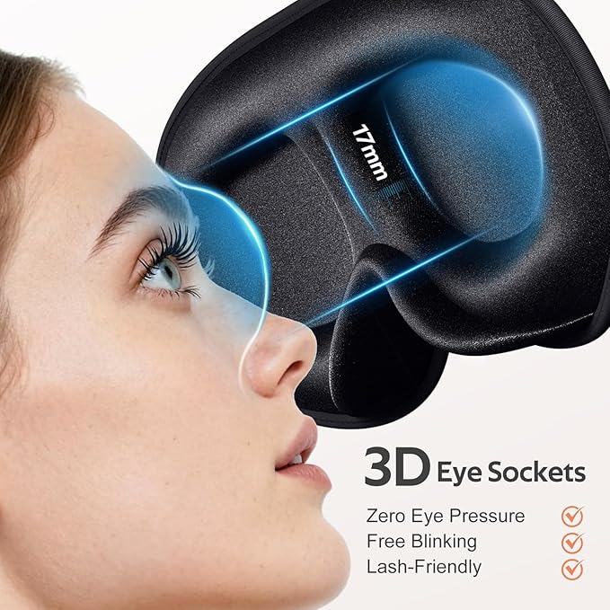 Sleep Mask for Men Women - 100% Blackout Eye Masks for Sleep - 3D Soft Sleeping Mask for Side Sleepers - Zero Pressure Lash Extensions Eye Cover Shade for Airplane Travel Essentials, Black - Bloomnest