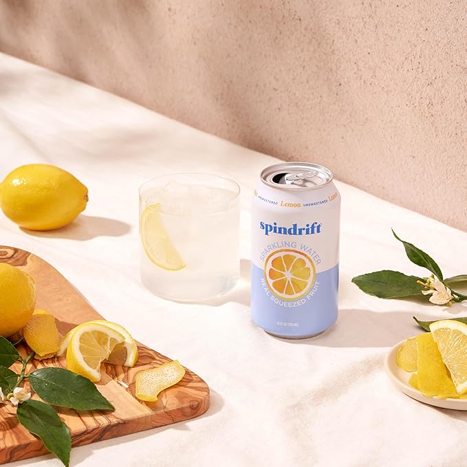 Spindrift Sparkling Water, Lemon Flavored, Made with Real Squeezed Fruit, 12 Fl Oz Cans, Pack of 24 (Only 3 Calories per Can) - Bloomnest