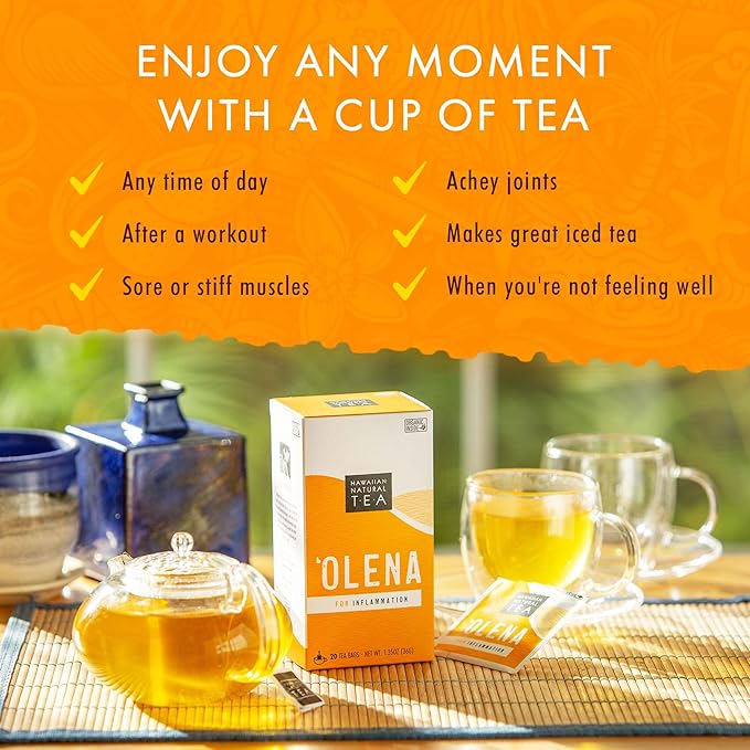 Olena Turmeric Tea, Herbal Green Tea Blend, All-Natural and Antioxidant-Rich Wellness Tea with Ginger and Black Pepper, Vegan and Keto-Friendly, 60 Tea Bags - Hawaiian Natural Tea - Bloomnest