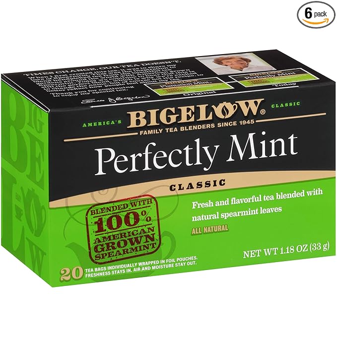 Bigelow Tea Perfectly Mint Black Tea, Caffeinated with Spearmint, 20 Count Box (Pack of 6), 120 Total Tea Bags - Bloomnest