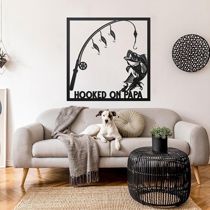 Bass Fish Custom Metal Sign | Personalized Wall Art | Hook On Papa | Steel | Black - Bloomnest