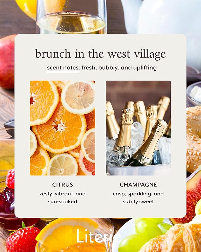 Literie NYC Inspired Scented Candle: Brunch in The West Village - Citrus & Champagne, 9oz, 50 Hour Burn, Vegan Soy & Coconut Blend Candle for Home Decor, Gift for Women & Men - Bloomnest