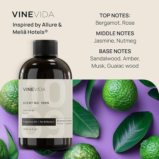 VINEVIDA (4oz) Hotel Fragrance Diffuser Oil - Hotel Scents Diffusers for Home - Cold Air Diffuser Oil - Hotel Scent Essential Oil - Scent No.1009 Inspired by Melia Hotels VINEVIDA