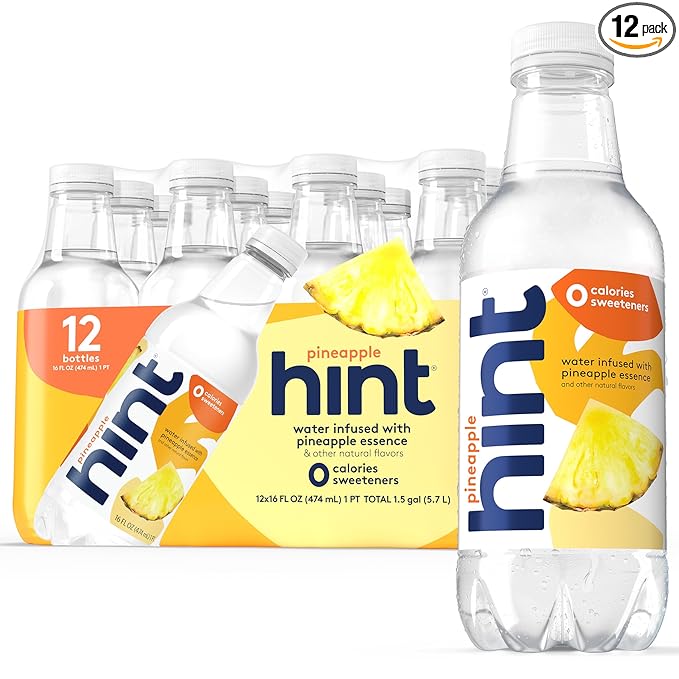 Hint Water Pineapple, Pure Water Infused with Pineapple, Zero Sugar, Zero Calories, Zero Sweeteners, Zero Preservatives, Zero Artificial Flavors, 16 Fl Oz (Pack of 12) - Bloomnest
