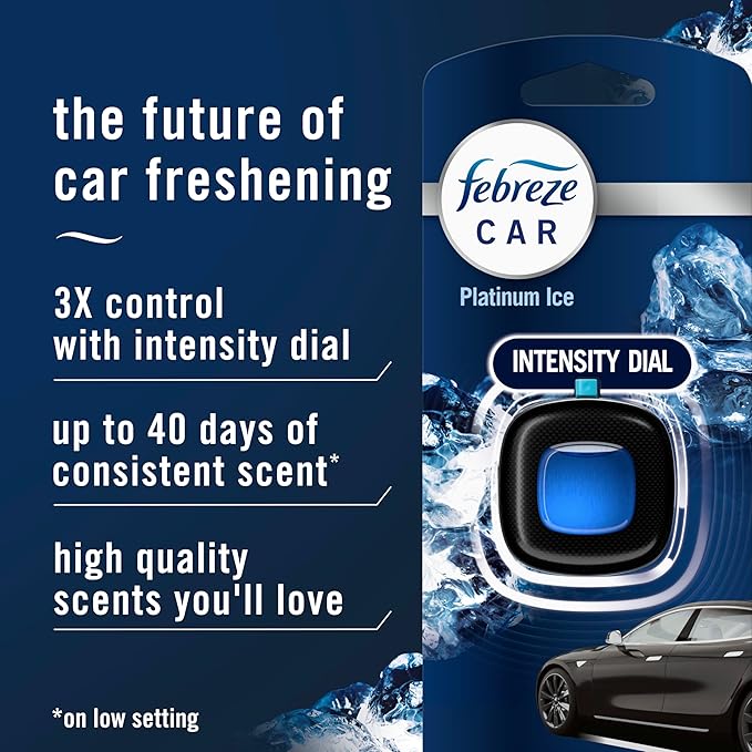 Febreze Car Air Freshener Vent Clip Platinum Ice Scent, .07 oz. Car Vent Clip, Pack of 4 - Bloomnest