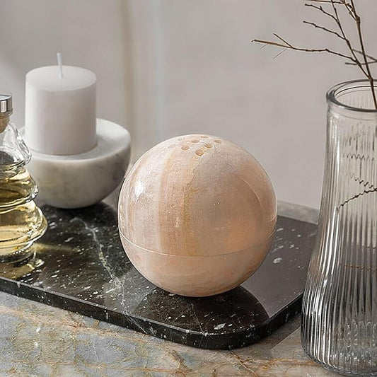 Natural Stone Sphere Incense Holder: 4" D Luxury Handmade Aromatherapy Burner for Meditation, Yoga & Home Décor, Multi-Hole Design, Pink Onyx - Bloomnest