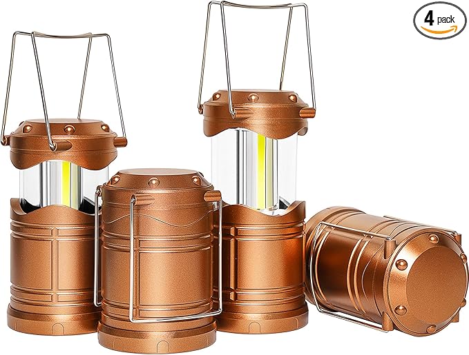 Lichamp LED Camping Lantern, 4 Pack Battery Powered Flashlight for Power Outages, Portable Collapsible Hanging Light Essential for Home, Outdoor, Emergency Lamp Survival Kit Gear for Hurricane, Gold - Bloomnest