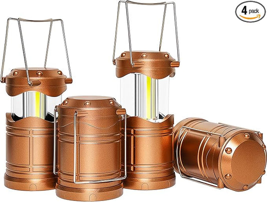 Lichamp LED Camping Lantern, 4 Pack Battery Powered Flashlight for Power Outages, Portable Collapsible Hanging Light Essential for Home, Outdoor, Emergency Lamp Survival Kit Gear for Hurricane, Gold - Bloomnest