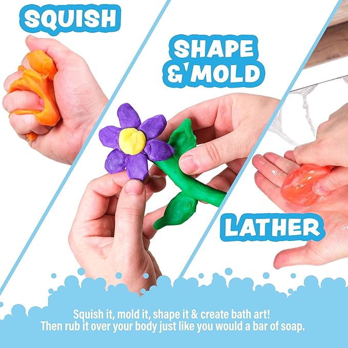 Tub Works® Bath Dough™ Moldable Kids Soap Bath Toy, Variety 6 Pack | Shape, Mold & Create Tub Art with Soapy Dough | Soft & Moldable Kids Bath Soap for Shaping | Sensory Toddler Bathtub Toys - Bloomnest