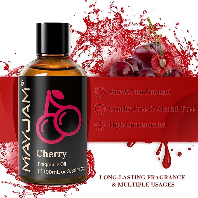 MAYJAM 100ML/3.38FL.OZ Cherry Fragrance Oils with Glass Dropper, Essential Oils for Diffusers for Home, Long Lasting Scented Oils for Diffusers Soap Candle Making - Bloomnest