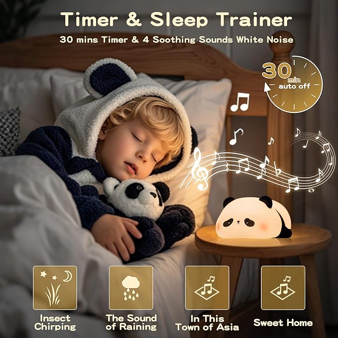 Panda Night Light with White Noise, Sound Machine for Baby Sleeping Aid,Toddler Sleep Trainer 4 Soothing Sleep Sounds,Timer/Dimmable Nursery Silicone Night Light, Cute Panda Gifts for Kids Boys/Girls - Bloomnest