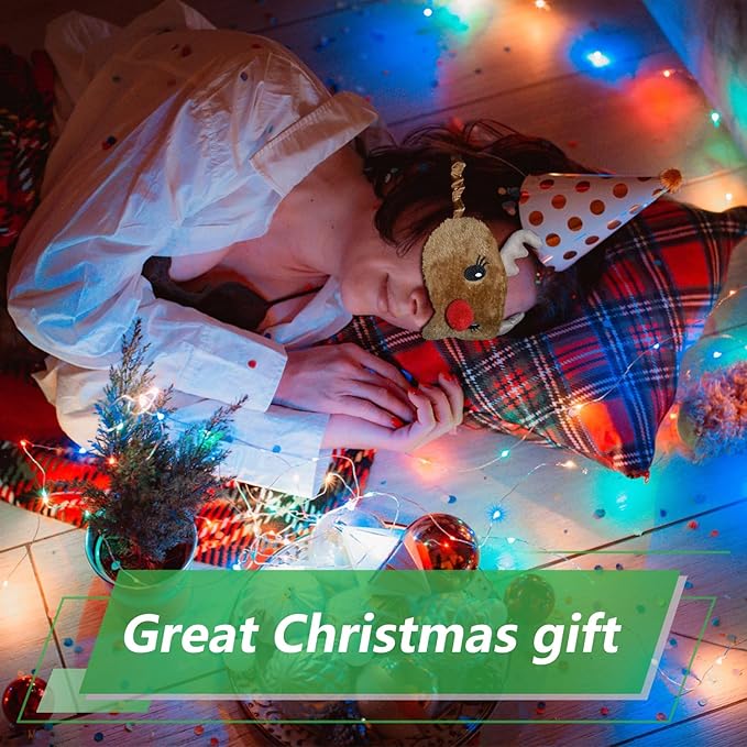 Christmas Reindeer Sleeping Mask Eye Mask Cute Animal Rudolph Sleep Mask Soft Plush Blindfold Funny Eye Cover Eyeshade for Kids Adults Girls Boys Women Men (Reindeer, Brown) - Bloomnest