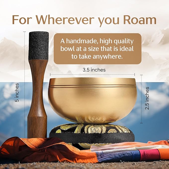 Tibetan Singing Bowl Set – Authentic Plain Design – Sound Bowl & Meditation Bowl with Cushion, Mallet & Guide – Spiritual Decor Enhancements – Mindfulness Gift Set – Chakra Healing Tools