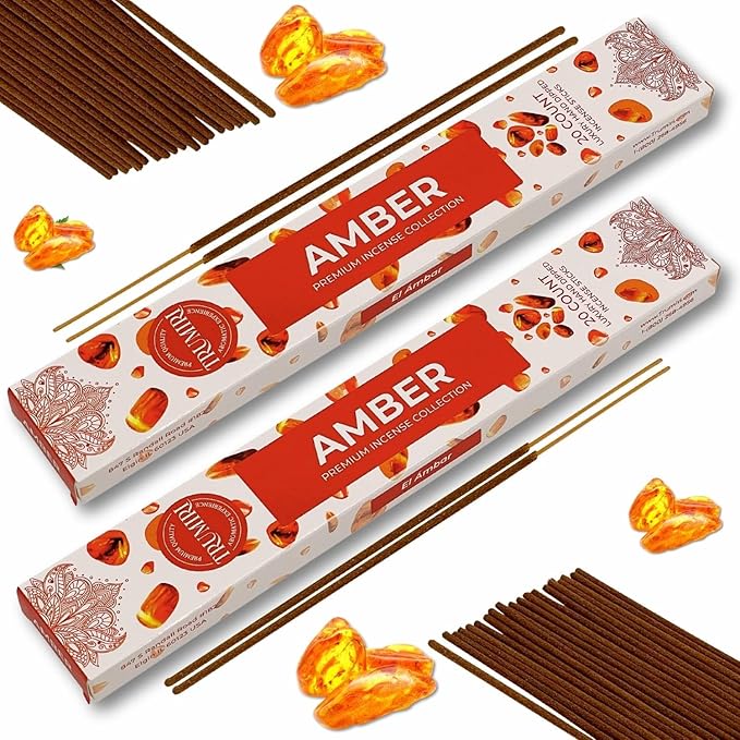 Amber Incense Sticks - Total 120 Insence-Sticks - 6 Packs of 20 Insense - Inciensos - Inscents - Natural Non Toxic Ingredients - Incents - Incence - Inscense - Insents TRUMIRI