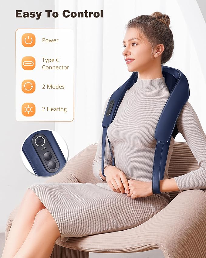 Neck and Shoulder Massager with Heat, Cordless Back and Neck Massager for Pain Relief, Upgraded Graphene Heating, 4D Shiatsu Deep Kneading for Shoulder, Back & Leg, Portable Gift for Dad, Mom & Friend - Bloomnest