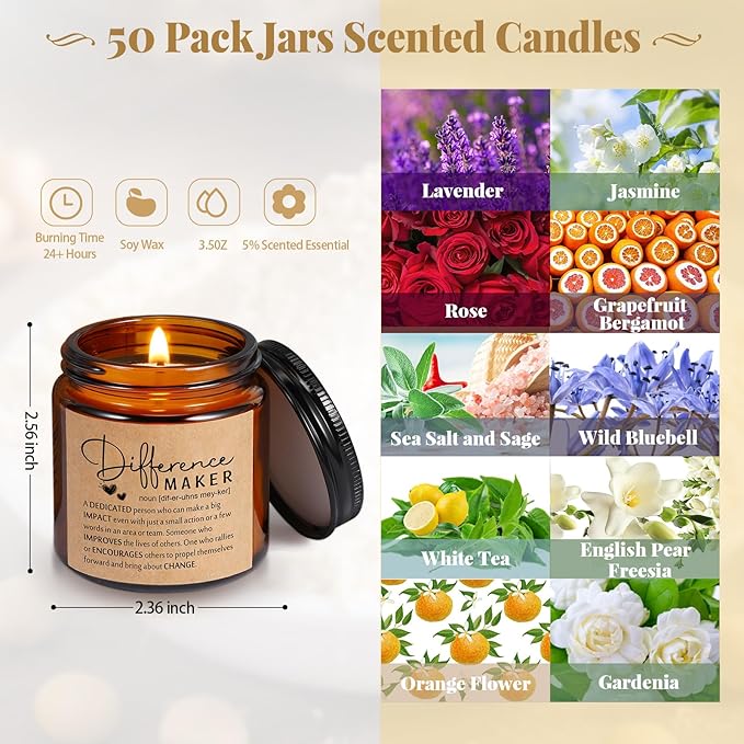 Fumete 10 Pcs Jars Scented Soy Candles 3.5 oz May You Be Proud of The Difference Candles Team Thank You Gifts for Employee Appreciation Gifts Coworker Vet Tech Nurse Teachers(Amber,Maker) - Bloomnest