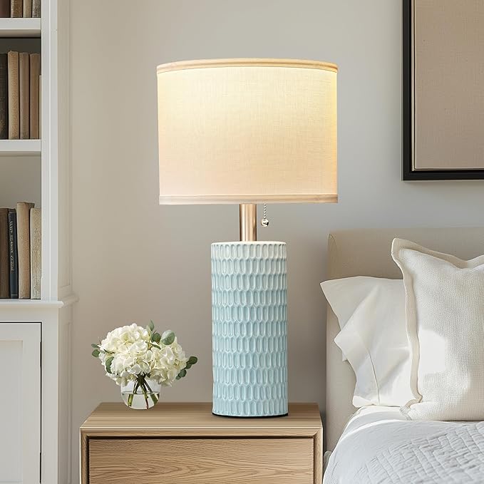 Table Lamps for Living Room Set of 2, Ceramic Table Lamps for Bedroom, 20" Modern Lamps for Night Stands, Blue - Bloomnest