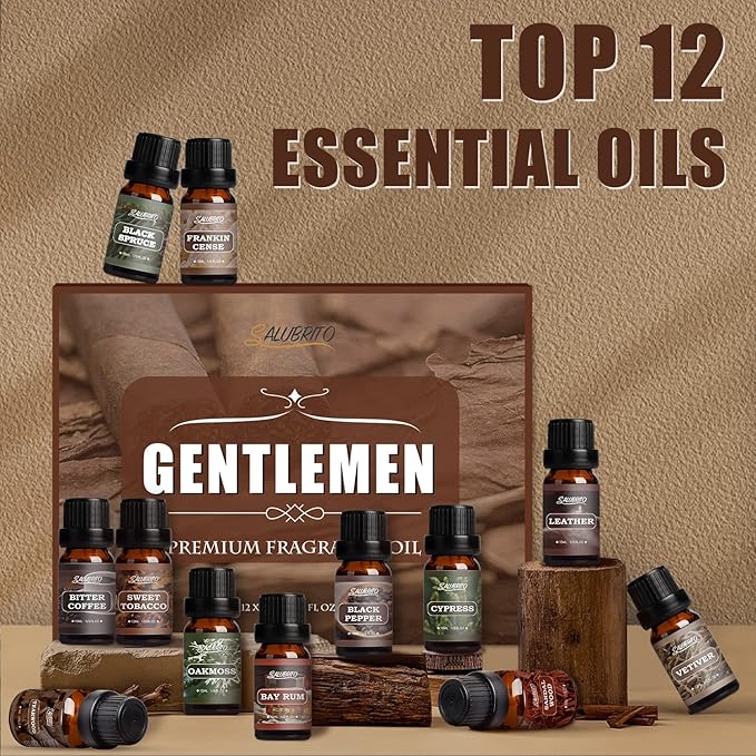 SALUBRITO Gentlement Fragrance Oils Set, Wood Essential Oils Set for Diffuser, Candle, Soap Making, Strong Scented Oil, Sandalwood, Frankincense and More - Bloomnest