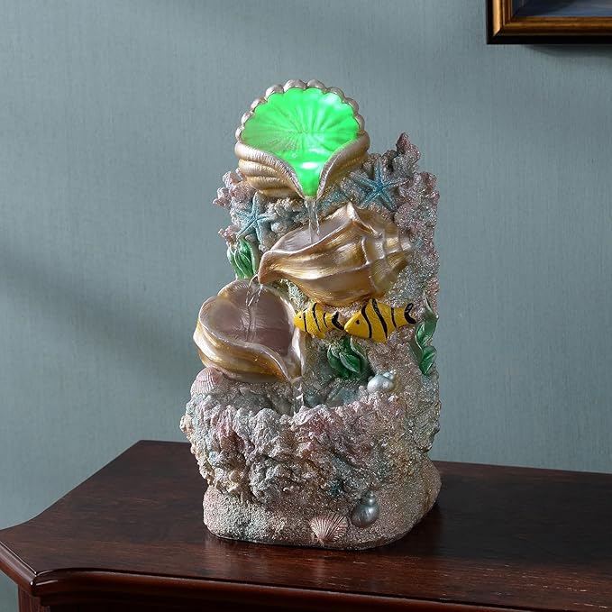GOSSI Themed Coral Shell Fountain Tabletop Home Décor Indoor Desktop Fountains Perfect for Zen Waterfall Meditation Waterfall Decor Fountain with LED Lights(23037) - Bloomnest
