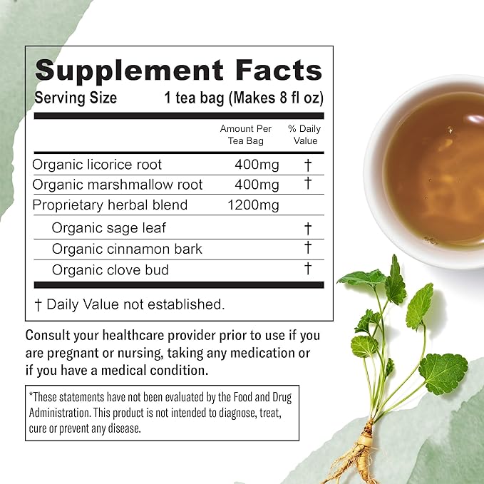 Numi Organic Throat Soother Herbal Tea – 48 Herbal Tea Bags – Caffeine Free Blend with Sage Licorice Marshmallow Root Cinnamon & Clove for Smoothing & Soothing Throat Comfort - Bloomnest