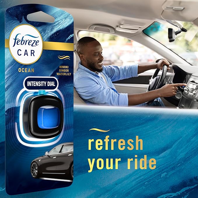 Febreze Car Ocean Scent Air Freshener Vent Clip, .07 oz. Car Vent Clip, Pack of 4 - Bloomnest