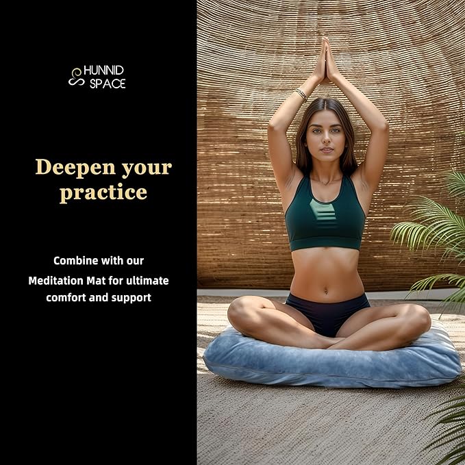 Meditation Zafu Cushion Set with Buckwheat Hulls & Memory Foam - Ergonomic Support for Yoga & Sitting - Removable Machine-Washable Luxury Velvet Cover - for Adults and Kids (Blue)