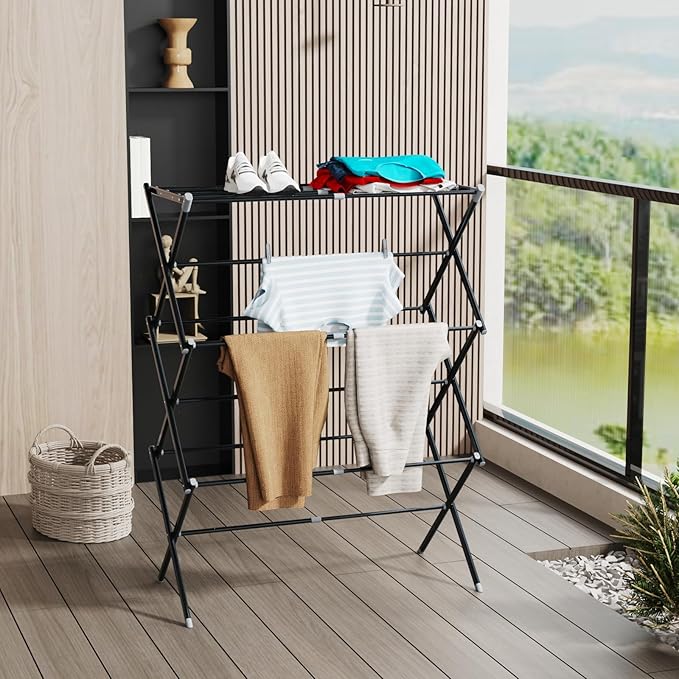 Drying Rack for Laundry, Foldable Clothes Drying Rack, Small Collapsible Dry Rack for Clothes, Use for Indoor & Outdoor Drying Clothes, Black 40"x29"x14.5" - Bloomnest