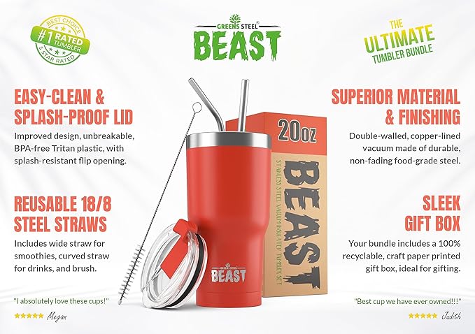 Beast 20 oz Tumbler Stainless Steel Vacuum Insulated Coffee Ice Cup Double Wall Travel Flask (Ladybug Red) - Bloomnest