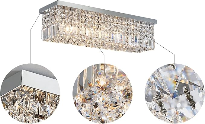 Saint Mossi 5-Lights Modern K9 Crystal Chandelier Light Fixture, Flush Mount Chandelier for Dinning Room, H9 x W10 x L31, Clear Crystal & Chrome Finish - Bloomnest