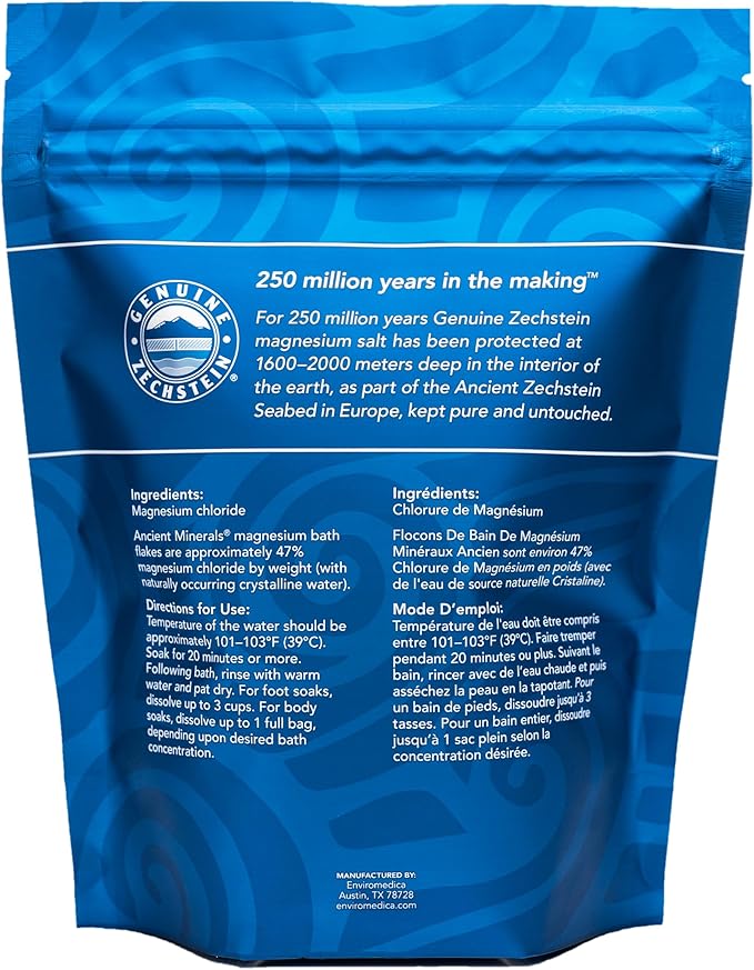 Ancient Minerals Magnesium Bath Flakes of Pure Genuine Zechstein Chloride - Resealable Magnesium Supplement Bag That Will Outperform Leading Epsom Salts 1.65 lbs - Bloomnest