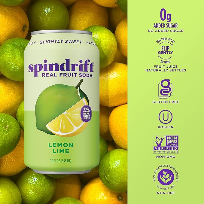 Spindrift "Lemon Lime" Soda, Made with Real Squeezed Fruit, Pack of 12 - Bloomnest