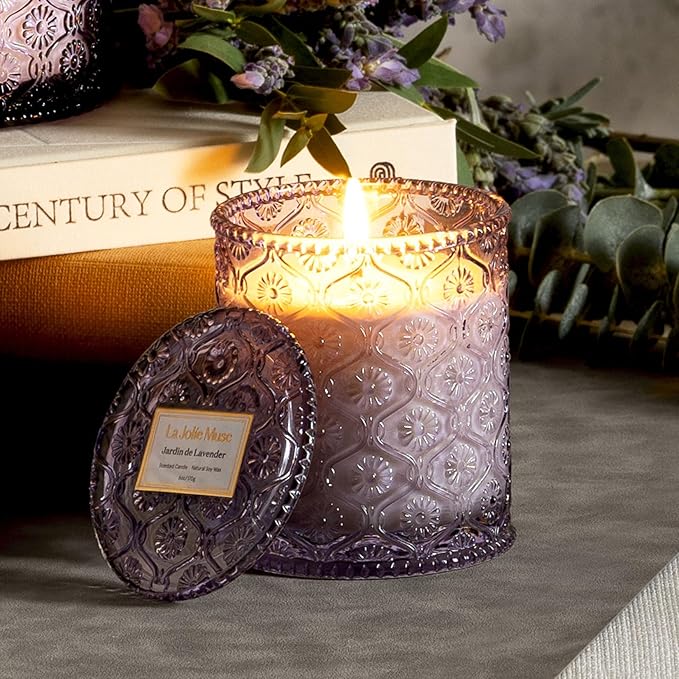 LA JOLIE MUSE Jardin de Lavender Scented Candle - Coconut, Lavender & Sandalwood | 6 oz Natural Soy Wax | 40 Hours Clean Burn | Aromatherapy Candle for Relaxation | Elegant Home Decor - Bloomnest