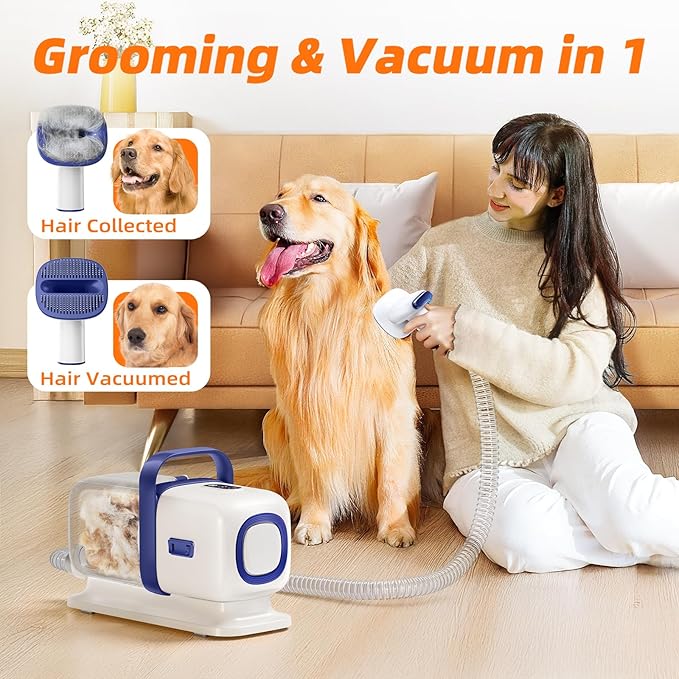 Dog Grooming Kit with Vacuum, All-in-One Pet Grooming Vacuum for Dogs and Cats, Low Noise Pet Hair Clipper & Shedding Brush, Dog Hair Remover, Cat Pet Groomer Set with Cleaning Brushes, White - Bloomnest